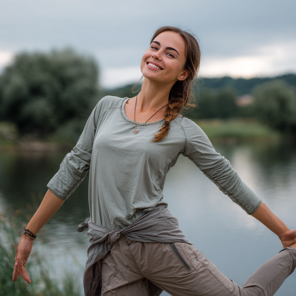 Усміхнений дорослий українець практикує медитацію в тихому просторі